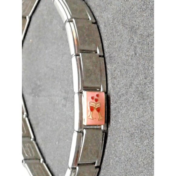 Bracelet Italian Charm Love hearts and Red Wine Glass - Picture 7 of 8